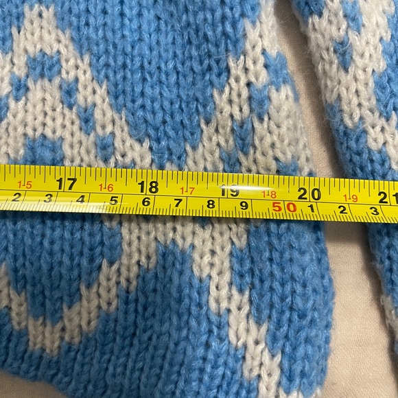 LA Hearts Womens Sweater Size Medium Blue and White Knit Diamond Lace Up Crop - Picture 9 of 10